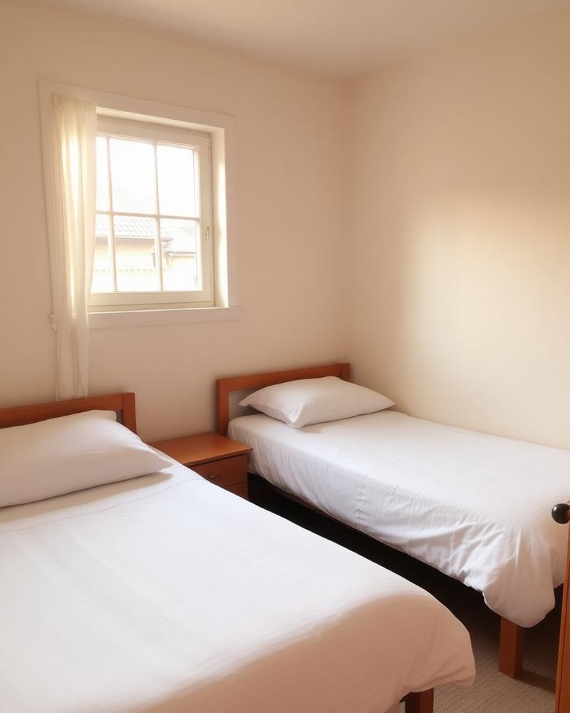 Tidy shared bedroom with natural light